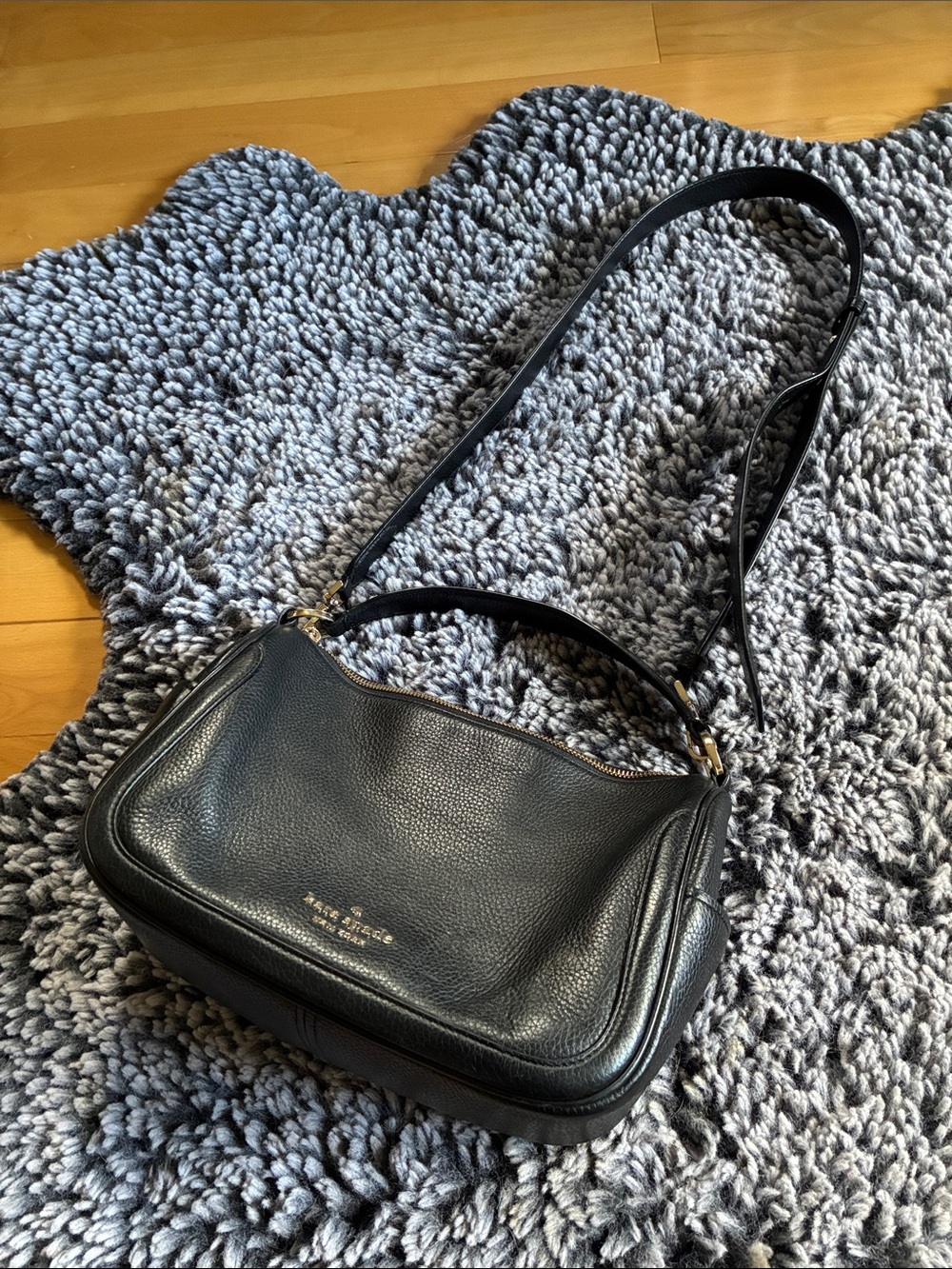 kate spade Black Pebbled Leather Shoulder Bag with Gold Hardware
